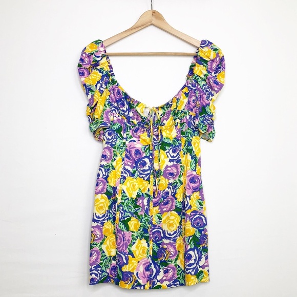 Zara multicolored floral, puff sleeve, mini dress - Picture 7 of 13